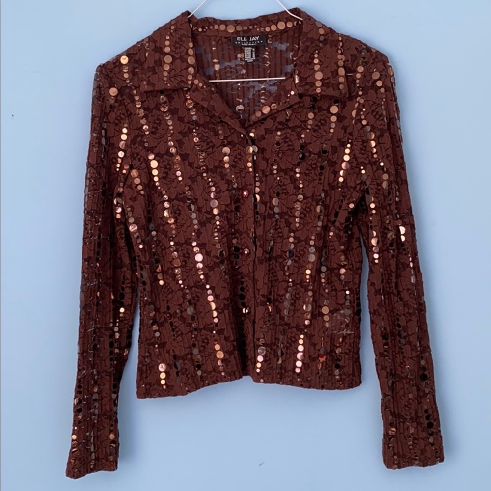 ELL JAY Collection Brown Floral Sequin Top